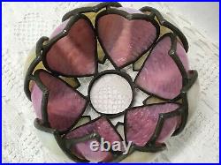 1 Antique Vtg Double Tulip Stained Glass Lamp Shade Bent Slag Pink Caramel 6 2