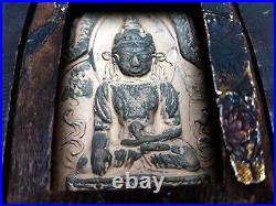 1700s Antique Tibet Buddhism Clay Tsa Tsa Sakyamuni Buddha Wood Gau Box Amulet