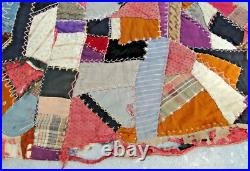 1800's STUNNING Antique Crazy Velvet Quilt Lots of Embroidery & Appliqué