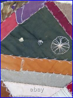 1800's STUNNING Antique Crazy Velvet Quilt Lots of Embroidery & Appliqué