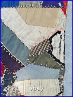1800's STUNNING Antique Crazy Velvet Quilt Lots of Embroidery & Appliqué