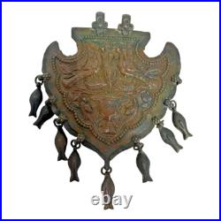 1850's Old Antique Vintage Beautiful Two Peacock Embossed Rare Copper Pendant