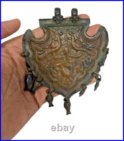 1850's Old Antique Vintage Beautiful Two Peacock Embossed Rare Copper Pendant