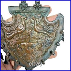 1850's Old Antique Vintage Beautiful Two Peacock Embossed Rare Copper Pendant