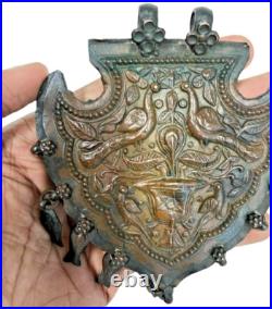 1850's Old Antique Vintage Beautiful Two Peacock Embossed Rare Copper Pendant