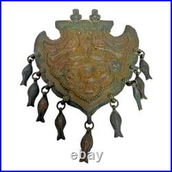 1850's Old Antique Vintage Beautiful Two Peacock Embossed Rare Copper Pendant