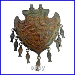 1850's Old Antique Vintage Beautiful Two Peacock Embossed Rare Copper Pendant