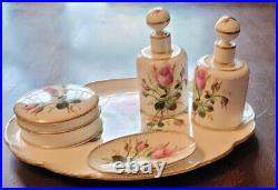 1870 RARE Antique Collingwood & Greatbatch Porcelain Dresser / Vanity Set Roses