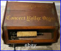 1887 CONCERT ROLLER ORGAN Hand Crank Victorian Music Box Plays Yankee Doodle