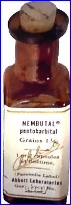 1900s EMPTY ABBOTT NEMBUTAL PENTOBARBITAL AMBER CORK BOTTLE ANTIQUE NOT FOR USE