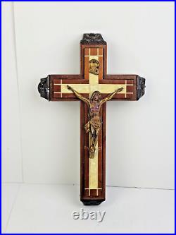 1910-1920s INRI Crucifix Cross Wood LAST RITES Secret Compartment RARE