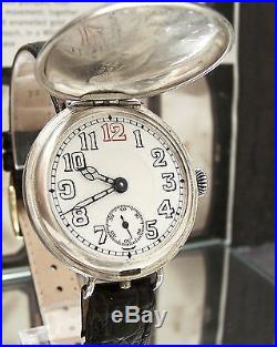 1915 Antique Military Officers Trench Watch Solid Silver Full Hunter Serviced