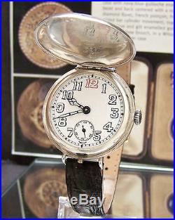 1915 Antique Military Officers Trench Watch Solid Silver Full Hunter Serviced