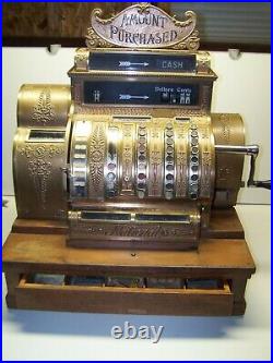 1920 Antique National Brass Cash Register Vintage withKeys Model 562-N-E