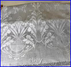 1920's Antique Art Deco Damask Linen Show Towel with Long Fringes B261