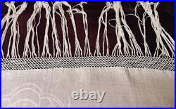 1920's Antique Art Deco Damask Linen Show Towel with Long Fringes B261