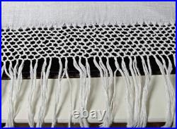 1920's Antique Art Deco Damask Linen Show Towel with Long Fringes B261