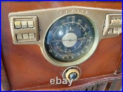 1930s-40s Zenith Short Wave Tube Floor Radio Wood Police Antique-VTG Art Deco