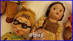 1937 Antique Vintage DISNEY dolls SNOW WHITE & 7 DWARFS SET Knickerbocker withtags