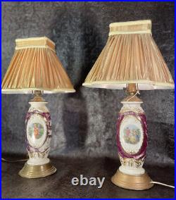 1940's Vintage Antique Victorian George and Martha Porcelain Table Lamps A Pair