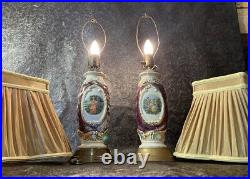 1940's Vintage Antique Victorian George and Martha Porcelain Table Lamps A Pair