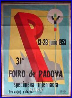 1953 Original Vintage Esperanto Poster Summit Foiro de Padova International