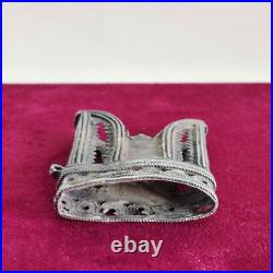 19c Antique Grid Cut Handwork Silver Sword Sheath Locket Original 55 Grams M806