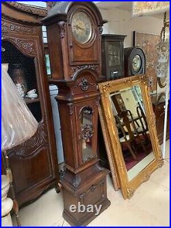 19th C Antique French Carved Walnut Grandfather Clock Tall Case Ludwig Hainz