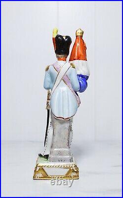 19th C. Antique Porcelain Soldier with Flag Dresden Germany Mark HANDARBEIT