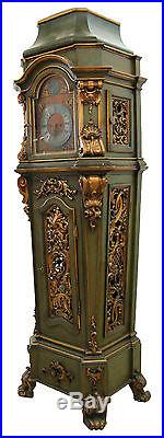 19th C. German Giltwood Painted Long Case Grandfather Clock with Polyphon #7642