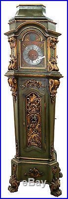 19th C. German Giltwood Painted Long Case Grandfather Clock with Polyphon #7642