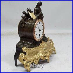 19th cent Old Working Figure Clock Bronzed table clock height 11 in