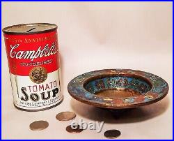 19th century 5 Champlevé bronze enamel censer bowl vtg cloisonné antique blue