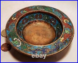 19th century 5 Champlevé bronze enamel censer bowl vtg cloisonné antique blue