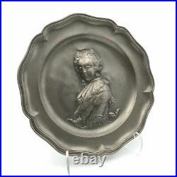 2 Antique 18th C. French Pewter Plates King Louis XVI & Queen Marie Antoinette