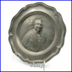 2 Antique 18th C. French Pewter Plates King Louis XVI & Queen Marie Antoinette