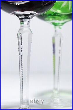 2 Antique Bohemian Czech Cut To Clear Ruby/Green Crystal Wine Water Goblets