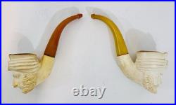 2 Vintage Meerschaum Tobacco Pipe Lot Sultan Head Bakelite Stem Antique Carved