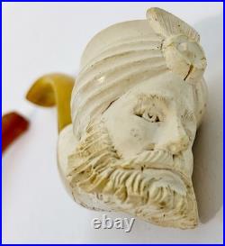 2 Vintage Meerschaum Tobacco Pipe Lot Sultan Head Bakelite Stem Antique Carved