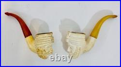 2 Vintage Meerschaum Tobacco Pipe Lot Sultan Head Bakelite Stem Antique Carved