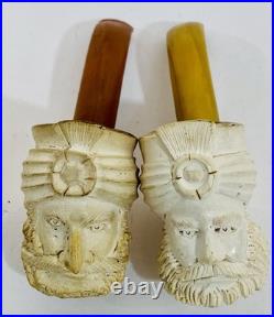 2 Vintage Meerschaum Tobacco Pipe Lot Sultan Head Bakelite Stem Antique Carved