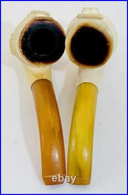 2 Vintage Meerschaum Tobacco Pipe Lot Sultan Head Bakelite Stem Antique Carved