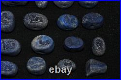 20 Large Ancient Greek & Sasanian Lapis Lazuli Stone Intaglio Seal Beads