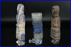 3 Ancient Bactrian Lapis Lazuli & Black Stone Idol Statues from Northern Balkh
