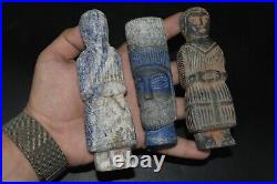 3 Ancient Bactrian Lapis Lazuli & Black Stone Idol Statues from Northern Balkh