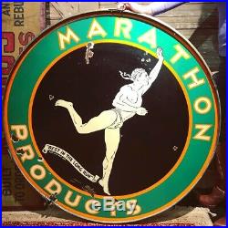 48 original antique Marathon ProductsBest in the Long Run Porcelain Oil Sign