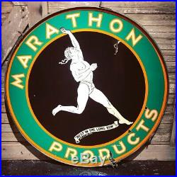 48 original antique Marathon ProductsBest in the Long Run Porcelain Oil Sign