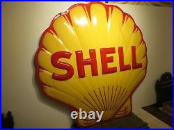 48x48x4 Original Antique 1940 Shell 3-D Porcelain Gas & Oil Adv. Sign CLEAN