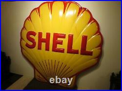 48x48x4 Original Antique 1940 Shell 3-D Porcelain Gas & Oil Adv. Sign CLEAN