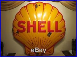 48x48x4 Original Antique 1940 Shell 3-D Porcelain Gas & Oil Advertising Sign